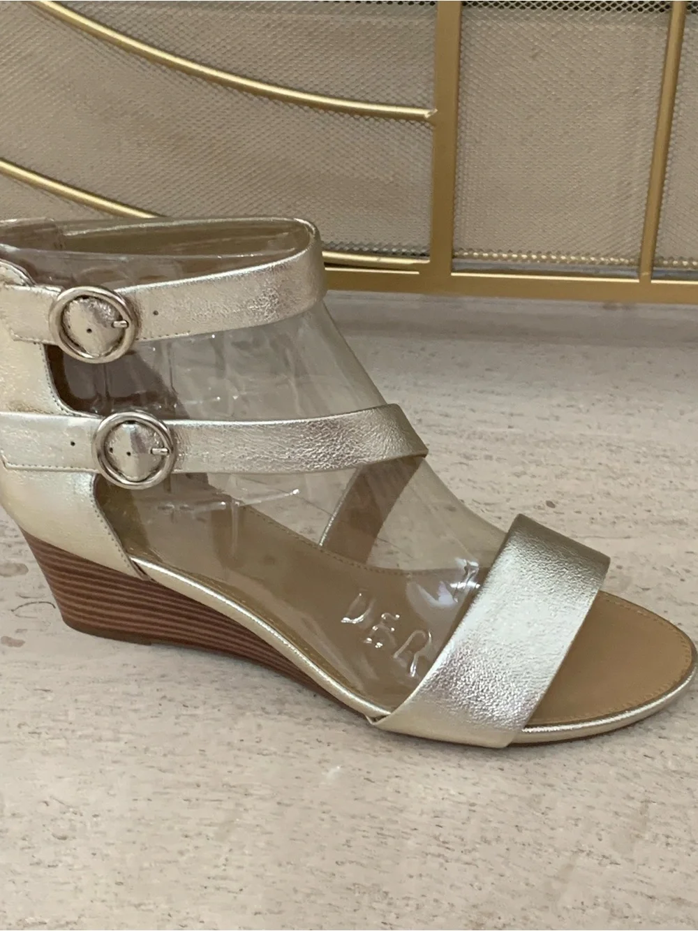 Franco Sarto Metallic Gold Strappy Wedge Sandals